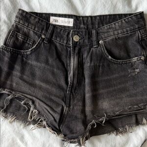 Zara Charcoal Frayed Hem Jean Shorts
